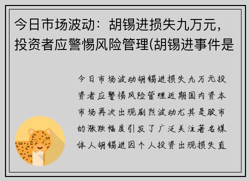 今日市场波动：胡锡进损失九万元，投资者应警惕风险管理(胡锡进事件是真的吗)